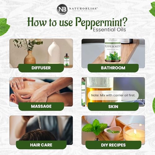 Image of NaturoBliss Peppermint Essential Oil, 100% Pure and Natural Therapeutic Grade, Premium Quality Peppermint Oil, 16 fl. Oz - Perfect for Aromatherapy and Relaxation