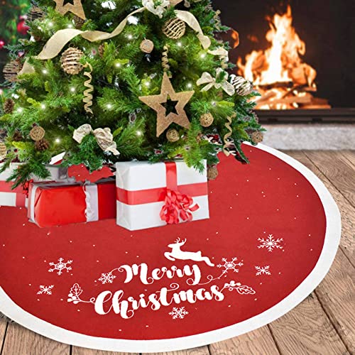 Saia de árvore de Natal de malha Topyond, tapete de árvore de veludo com design de veado de floco de