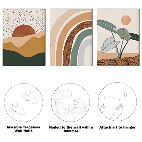 Boho Wall Art Set Of 3, Framed Canvas Wall Art, Minimalist Nature Abstract Geometric Beige Sun Moon Desert Prints Artwork, Mid-Century Modern Wall Decor for Living Room, Bedroom, Bathroom, Office