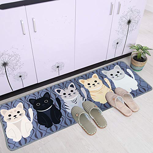 Leebei Kitchen Rugs Floor Mat Kitchen Mats Set Non-Slip Washable,Indoor Doormats Area Rugs For Kitchen Bedroom Bathroom Carpet (15.7×23.6 Inch +15.7×47.2 Inch, Cats-New) #TOP2