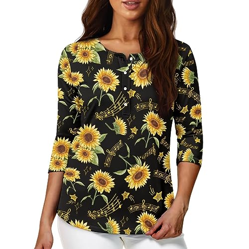 Poceacles Santa Claus Print Womens Tops 3/4 Sleeve Crewneck Button Up Shirts Casual Christmas Tops Three Guarter Length T Shirt Summer Pullover Outfits Workout Yoga Tees, S