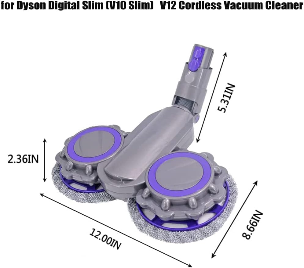Electric Mop Head Attachment for Dyson V10 Slim/Digital Slim /V12 Vacuum Cleaner, with Water Tank + 12 Washable Mop Pad