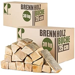 Buche Brennholz 25 cm Kaminholz 30, 60 oder 90kg für Kaminofen Lagerfeuer Feuerschale Ofen Grill Buchenholz kammergetrocknet ofenfertig Holzscheite Kingpower, Menge:60 kg