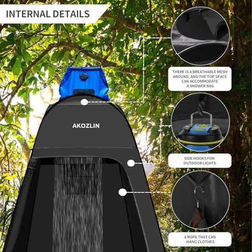 Image of AKOZLIN Portable Pop Up Shower Privacy Shelters Instant Tent Dressing Changing Outdoor Camping Toilet Tent Black 59 inch Width