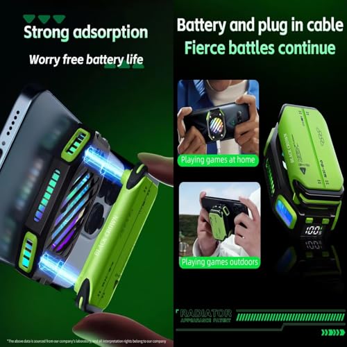 Image of BLACK CROWN X111 Magnetic Phone Cooler - 7-Speed Adjustable RGB Semiconductor Radiator, Removable Battery Holder for Gaming & Streaming (Green).
