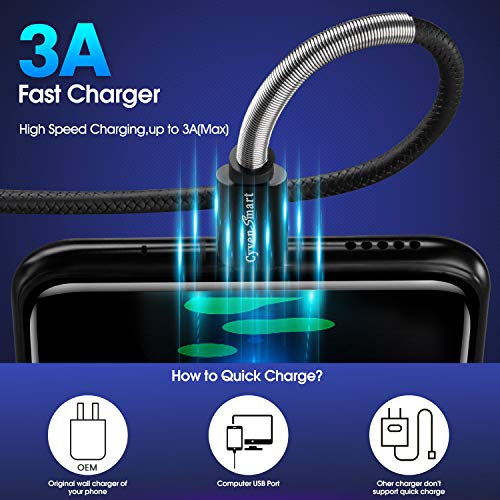 Image of CyvenSmart USB Type C Cable 1ft, [2 Pack] USB A 2.0 to USB-C Fast Charger Durable TPE Cord Compatible with Samsung Galaxy A10 /A20 /A51 /S10 /S9 /S8 Plus /Note 9 /8,LG V50 V40 G8 G7 Thinq-Pink