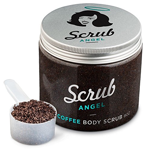 Scrub Angel Organic Arabica Coffee Body Scrub 8oz. An exfoliator that leaves Skin Smooth and Soft while Reducing Cellulite, 100% Natural Treatment