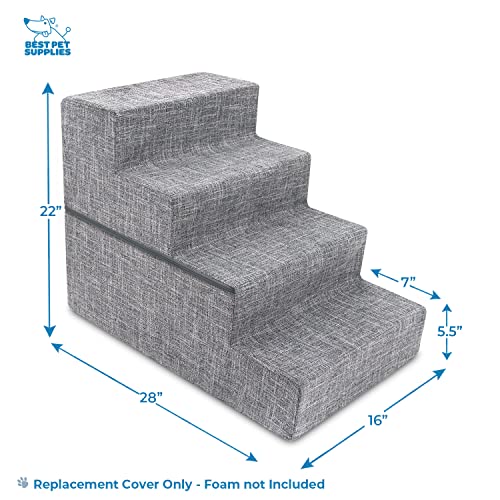 Image of Best Pet Supplies Dog Stairs & Steps - Foam Steps for Small Dogs & Cats, Non-Slip Indoor Balanced Pet Step Support, Dog Ramp, No Assembly, Ash Gray Linen, Foldable 4-Step (22-inch Height)