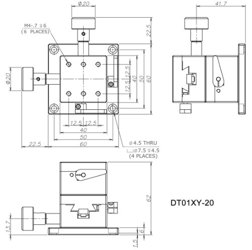 Platine de translation Mpositioning DT01 X Y-20 à queue d'aronde