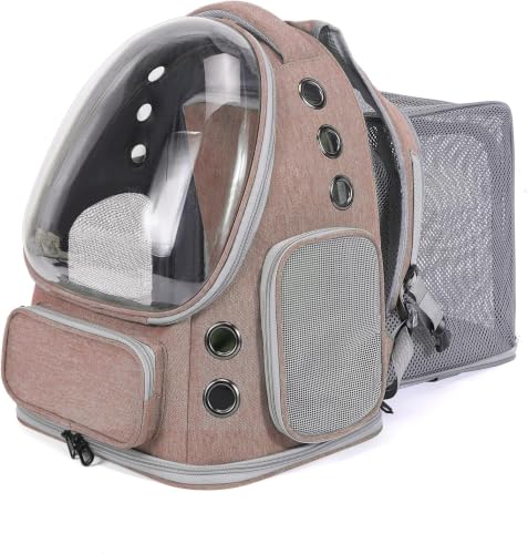 Image of Cawypety Cat Backpack Carrier, Breathable Cat Carrier Pet Backpack for Kitty Small Dog Up to 15Lbs, Transparent & Foldable Pet Carrier for Travel Hiking (Expendable, Brown)