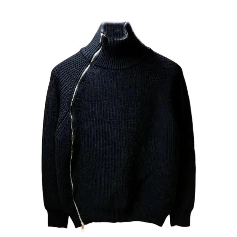 Solid Color Half High Neck Sweater for Men Side Zipper Sweater Warm Top