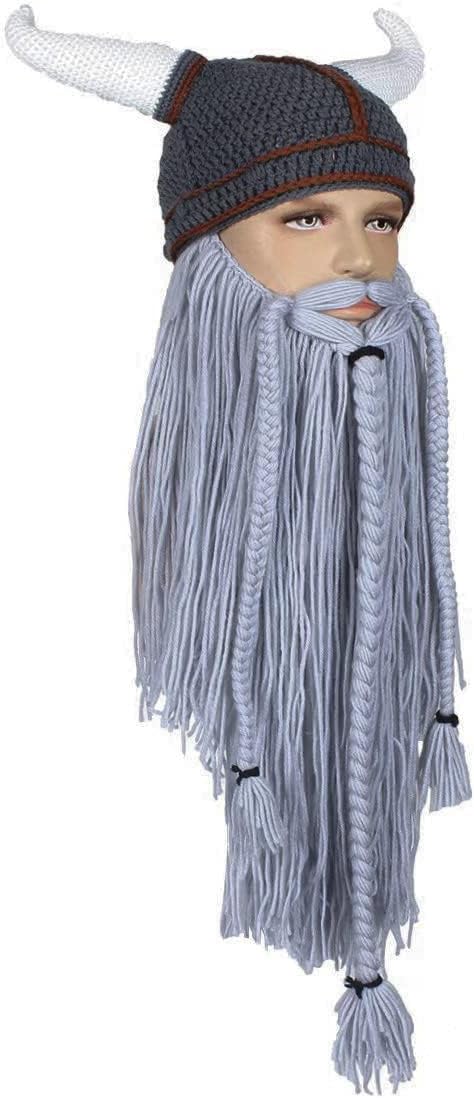 Viking Beard Hats Funny Beanie Hat Handmade Knit Wig Hat for Men Women - Image 5