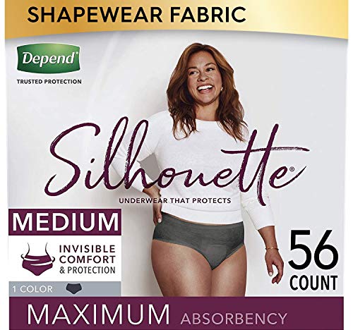 Depend Silhouette Incontinence and Postpartum Underwear for Women, Maximum Absorbency, Disposable, Medium, Black, 56 Count (2 Packs of 28) (Packaging May Vary)