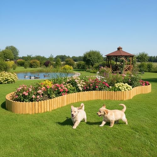 Garronda Rasenkante Beeteinfassung aus Holz flexibel 200 x 10 cm Rollborder für Rasen und Beet Beetumrandung und Beetbegrenzung Gartenzaun zum Stecken Holzzaun GD-0046 (Dunkelbraun)