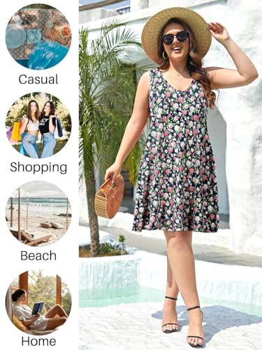 Image of BELAROI Women Casual Summer Beach Dresses Plus Size Sundress V Neck Pockets Swing Tank Dress Cover Ups
