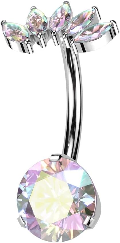 Pierced Owl 14GA F136 Implant Grade Titanium Threadless Push In Mutli CZ Crystal Marquise Belly Button Ring