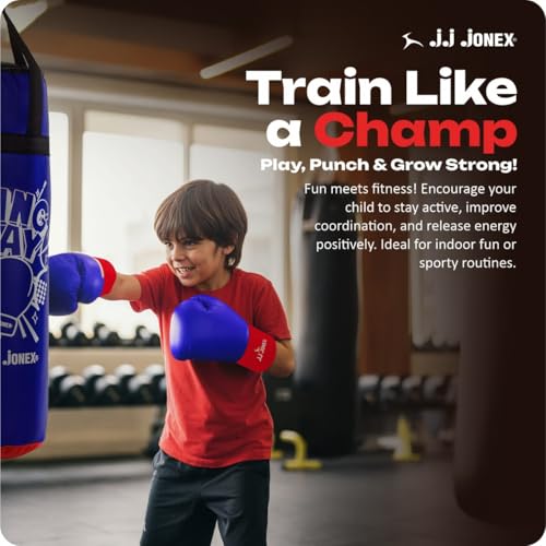 Image of JJ Jonex Sports Kids Boxing Punching Bag Set - Heavy Boxing Bag, Gloves, MMA, Home Gym & Martial Arts Training Equipment | for Boys & Girls for Age 3 4 5 6 7 8 Years | Navy Color |