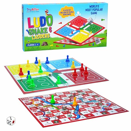 Image of Ludo and Snakes and Ladders Board Game (46 x 46 cm) Double Sided Family Board Game with Dice and Pawns for Kids and Adults Indoor Party Travel Game for 2 to 4 Players Age 6 Plus