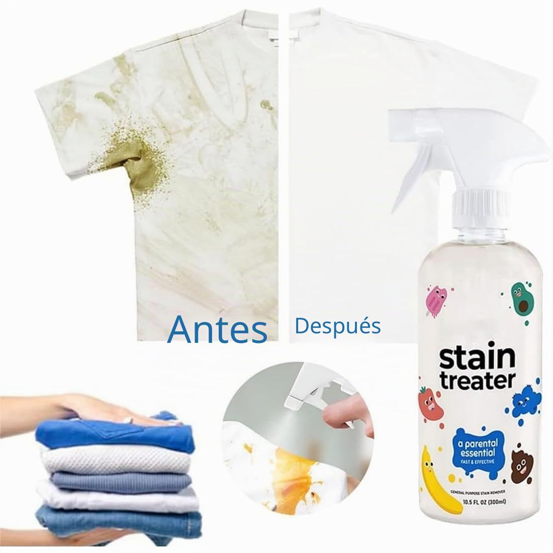 Spray para tratamiento de manchas, 300 ml para ropa, ropa de spray de manchas, tratamiento rápido portátil, antimanchas, alimentos, grasa, café, ropa, ropa interior, polvo (2 unidades)