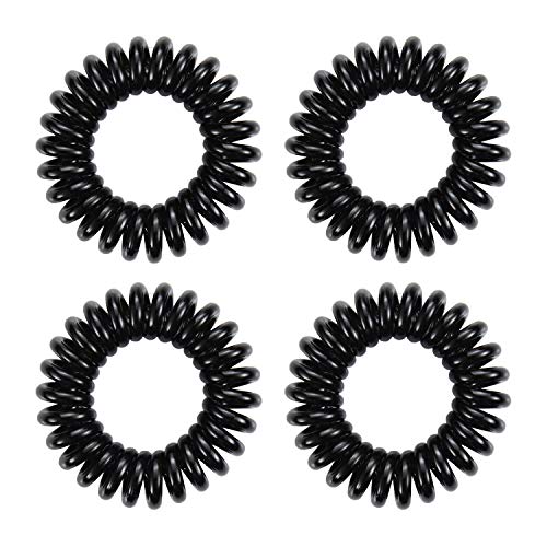Hoyols Hair Rubber Band Creaseless Hair Coil Ties Spiral Accessories No Damage 4 Pack (Ture Black)