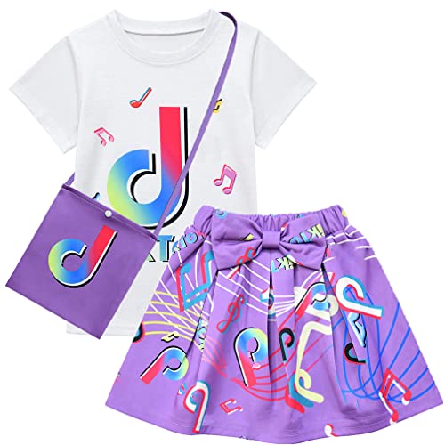 Image of D.O.T 3pcs Tic Toc Girl Skirt Sets T Shirt Top Bowknot Skirt with Bag Outfits