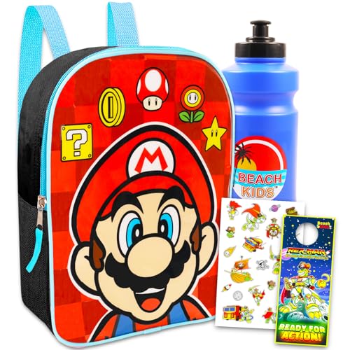 Super Mario Mini Backpack for Boys - Bundle with 11" Mario Mini Backpack Plus Water Bottle, Stickers, and More | Super Mario Backpack for Toddlers