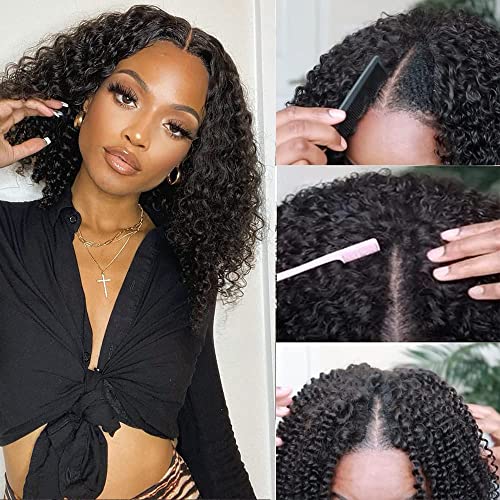Natural black bob water curly upgrade U part wig pour le bureau