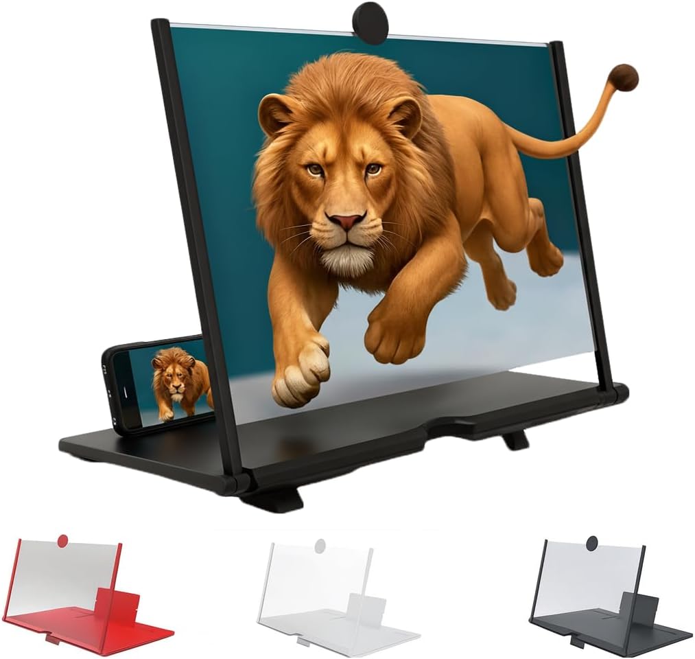 Screen Magnifier Version, Foldable Big Screen Magnifier for Cell Phone, Clear Immersive View, Magnifying Glass for Travel, Portable Pocket Cinema for Movies (Black, 12'')