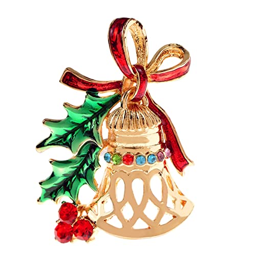Bijoux broche de Noël strass cloche en émail vert rouge pour vêtements de fêtes femmes