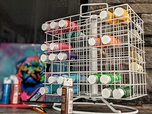 Craft Paint Storage Rack For 2oz Acrylic Paints, Revolving Acrylic Craft Paint Coated-Wire Caddy, Holds 112 2-Ounce Bottles, Portable