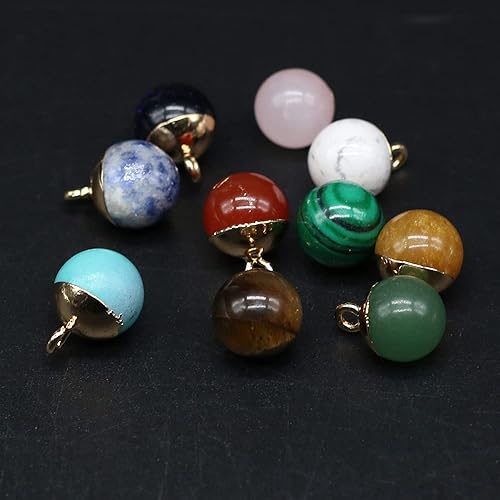 Miniatura 8 de LHJ 6 dijes de piedra natural con forma de bola, dijes de cristal de ágata aleatoria para hacer joyas, collares, pulseras, Ágata