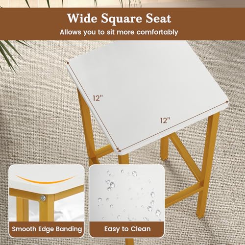 Image of COSTWAY Industrial Bar Stools Set of 4, Backless Square Breakfast Bar Chairs with Metal Frame and Footrest, Counter Height Stools for Kitchen Island Dining Room Living Room (White, 26 inch)