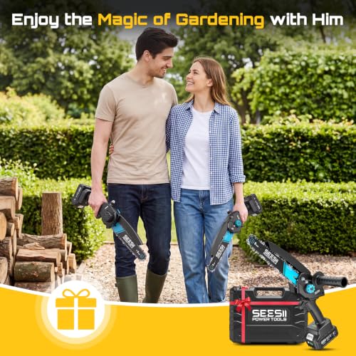 Image of Mini Chainsaw Cordless 8 inch: Electric Chainsaw Battery Powered, Brushless Chain Saw with Auto Oiler, 2pcs Battery, Handheld Saw for Tree Branch Wood Cutting,Gardening Tools for Men Dad Husband