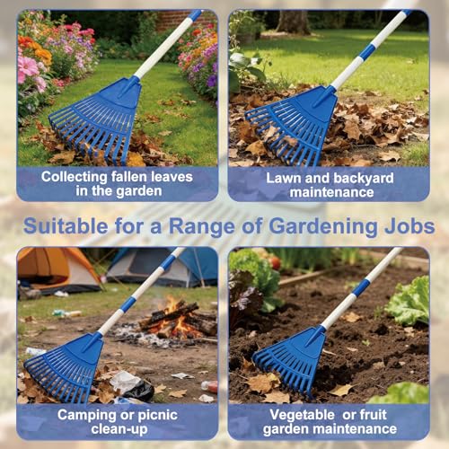 2PCS Widening Garden Leaf Rake Detachable Handle Lightweight Kids Gardening Tools Plastic Lawn Rakes for Lawn Leaves and Outdoor Yard Cleaning - Image 6