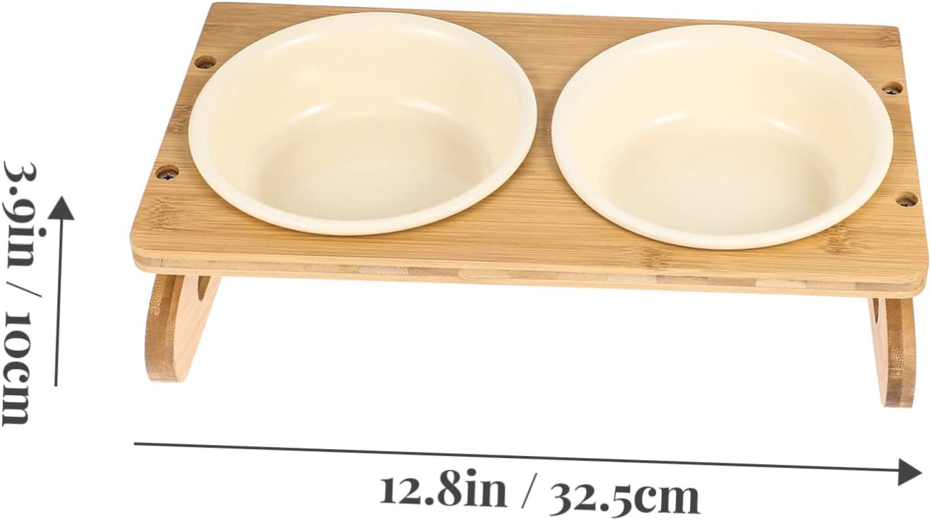 Ceramic Elevated Cat Bowl with Wood Stand Adjustable Height Feeding Dish for Cats and Kittens Stylish PET Bowl for Comfortable Eating for Home