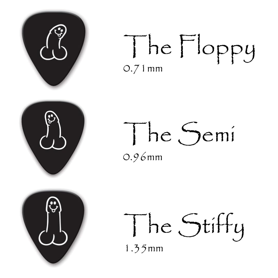 Pack of 3 DickPicks with Genuine Leather Plectrum Holder Keyring - Choose between Floppy, Semi or Stiffy (Mixed) - Image 2