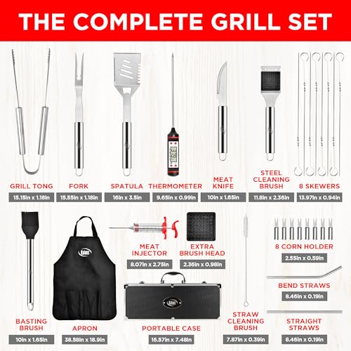 Image of Kaluns 32 Psc Grilling Accessories, Dad Gifts for Fathers Day, Heavy Duty Stainless Steel Grill Set BBQ Grill Accessories for Outdoor Grill with Aluminum Case and Apron, Best Gifts for Men