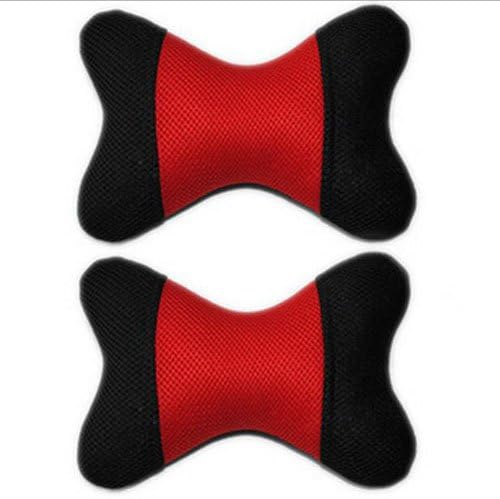 Car Mesh Fabric Neck Bone Seat Headrest Pillow Rest Cushion - 5 Colors / (Pair) (Red+Black)