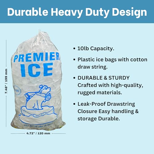 Image of Crystal Clear Premium Quality 10 Lbs Ice Bags Secure Drawstring Closure, Durable Heavy Duty Design for Easy Handling and Commercial Ice Machine Storage Thickness 1.5 Mil 38Microns Pack of (100)