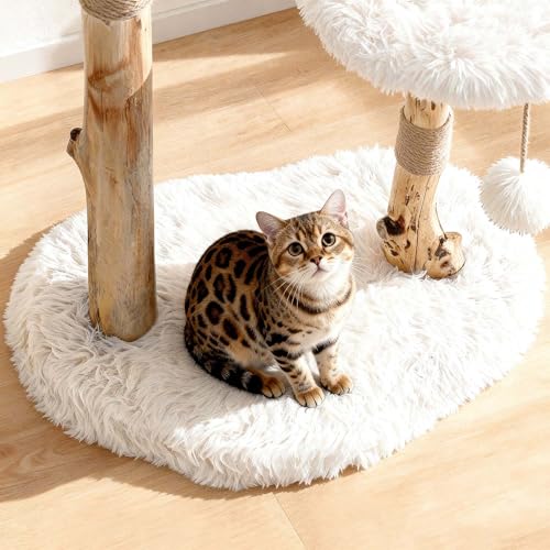 Torre moderna para gatos de interior de madera sólida con poste rascador miniatura 3