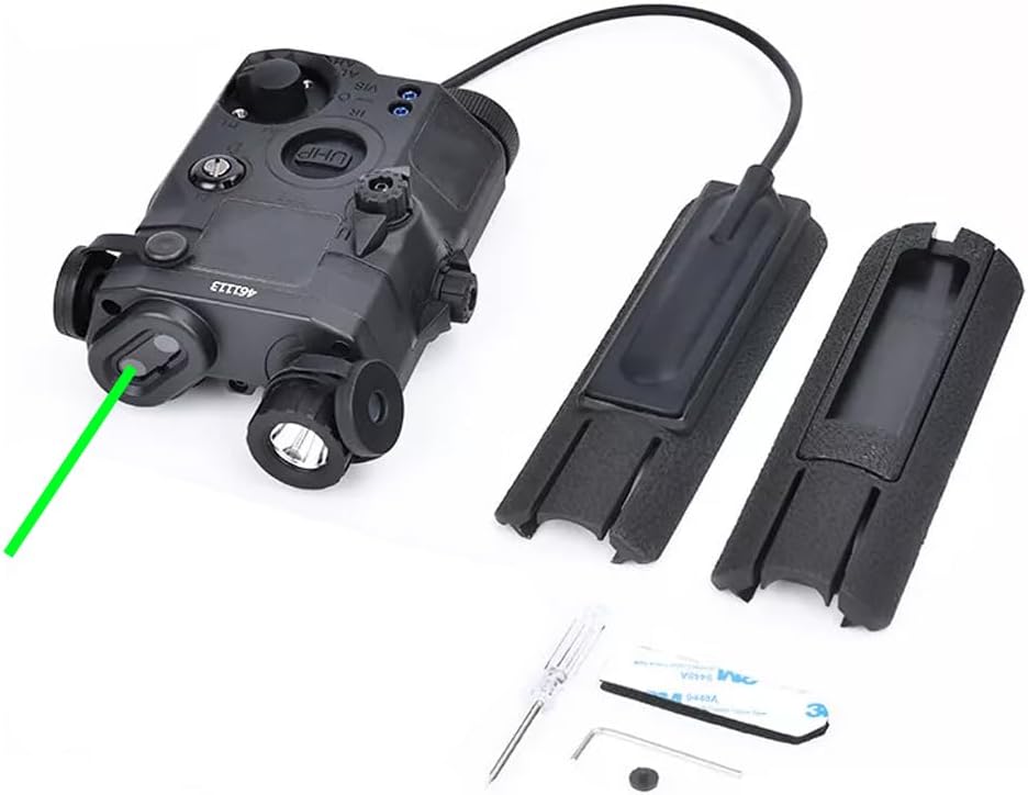 Plastic PEQ15 Aiming Box Laser Sights(with Red/Green/Blue Laser+IR Fill Light+Strobe White LED Flashlight), & Modular Remote Pressure Switch & Pressure Switch Mount Slot Combo,for 20mm Rail, Black