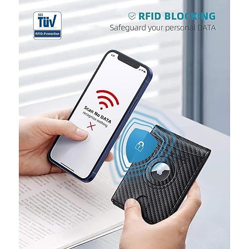 AirTag Wallet Men's RFID Blocking Bifold Leather Wallet Slim Minimalist Carbon Fiber3