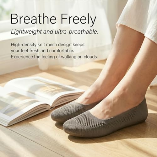 Image of poemlady Women's Ballet Flat Shoes Dress Shoes Knit Round Toe Slip On Ballerina Walking Flats Shoes for Woman Low Wedge Casual