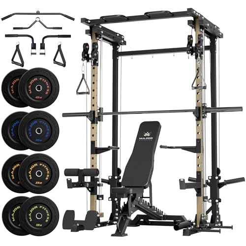 Image of MAJOR FITNESS Drone3 Smith Machine, 2500lbs All-in-One Home Gym Power Rack with Dual Pulley System for Cable Crossover, Pull-Up Bars