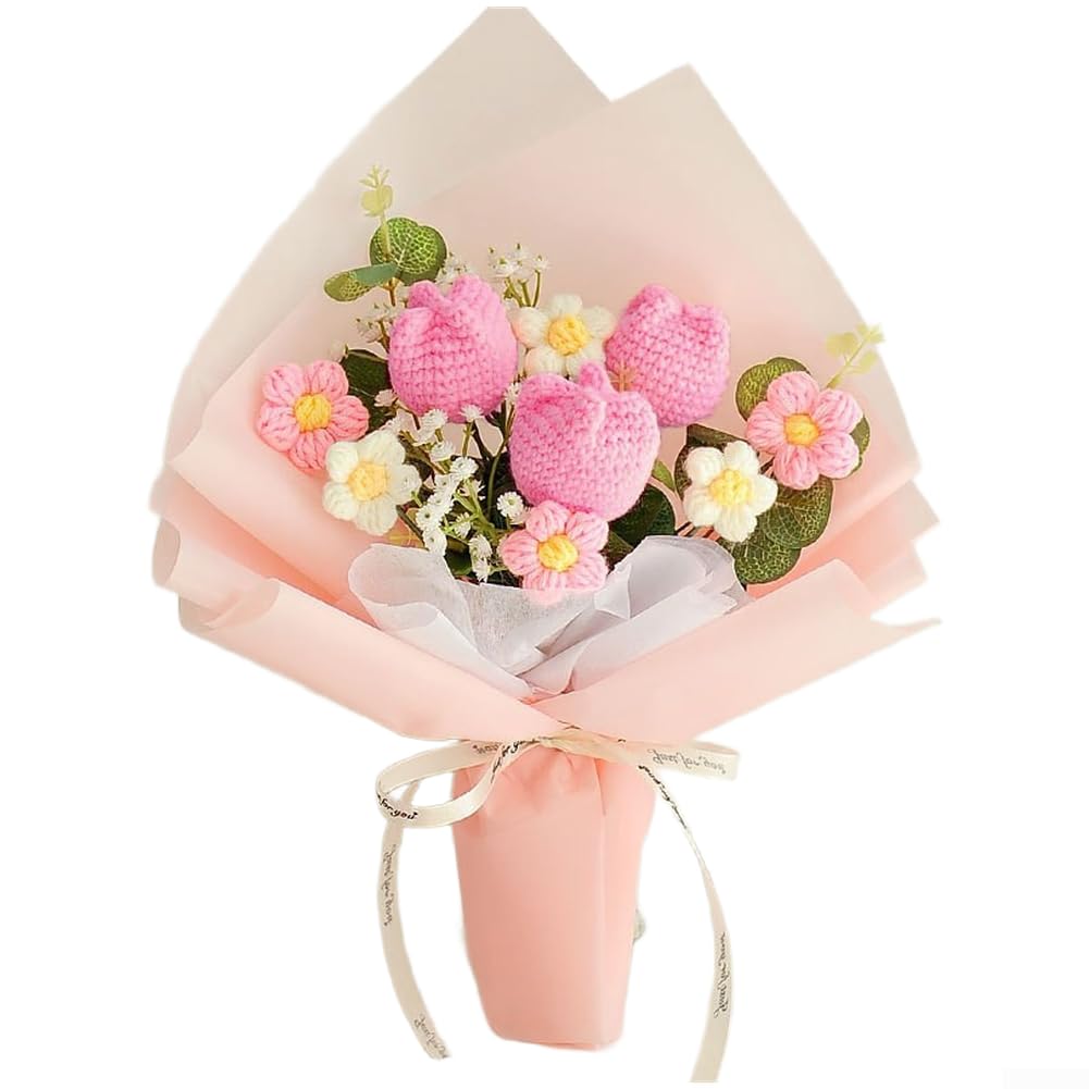 Bouquet de roses tricotées main en fil de coton durable pour vase de salon