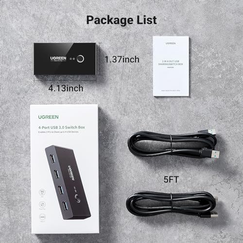 UGREEN USB 3.0 Switch Selector 2 Computers Share 4 USB Ports USB Switcher USB for PC Laptop Keyboard Mouse Printer Scanner One Button Switch Adapter with 2 Pack USB 3.0 Cables by UGREEN - Image 9