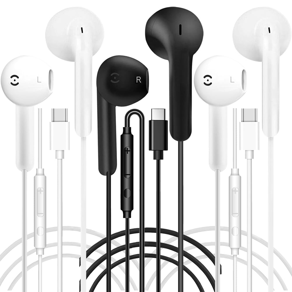 USB C kopfhörer mit Kabel für iPhone 16 15 Pro Max Plus iPad Pro In Ear Kopfhörer USB C Kopfhörer mit Mikrofon und Lautstärkeregler Ohrhörer USB Typ C kopfhörer für Samsung Galaxy S24 S23 Huawei