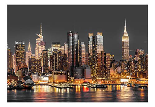 Artgeist Wall Mural New York City 135X101 In - Peel And Stick Self-Adhesive Wallpaper Removable Large Sticker Foil Wall Decor Print Picture Image Design Panorama Night View Skyscrapers D-B-0060-A-C #TOP3