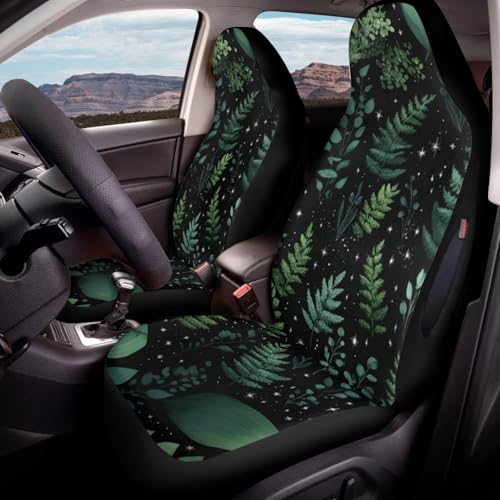 Cottagecore Fern Print Car Seat Cover Waterproof Car Seat Covers Front Seats Only, Universal Fit for Car SUV Trucks, Airbag Compatible, Green Plant Car Accessories for Women Men