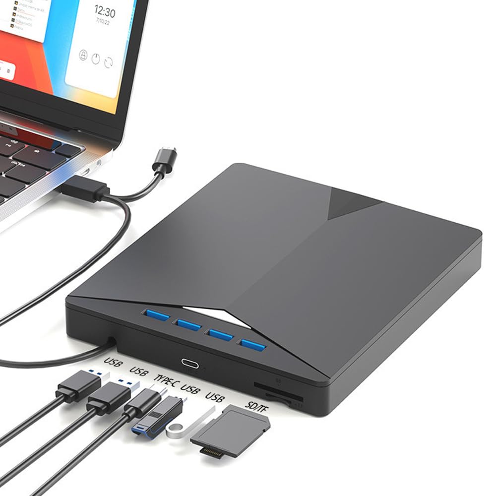 Lecteur CD DVD Externe, Lecteur Optique Externe USB 3.0 7 en 1, Graveur DVD Mobile, Extension de Carte, Ordinateur Externe de Bureau, Ordinateur Portable, Lecteur Optique Externe